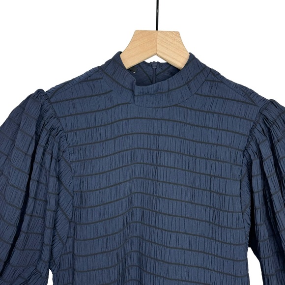 NWT Scotch & Soda Textured Smocked Navy Mini Dress With Voluminous Puff Sleeves - Picture 6 of 15